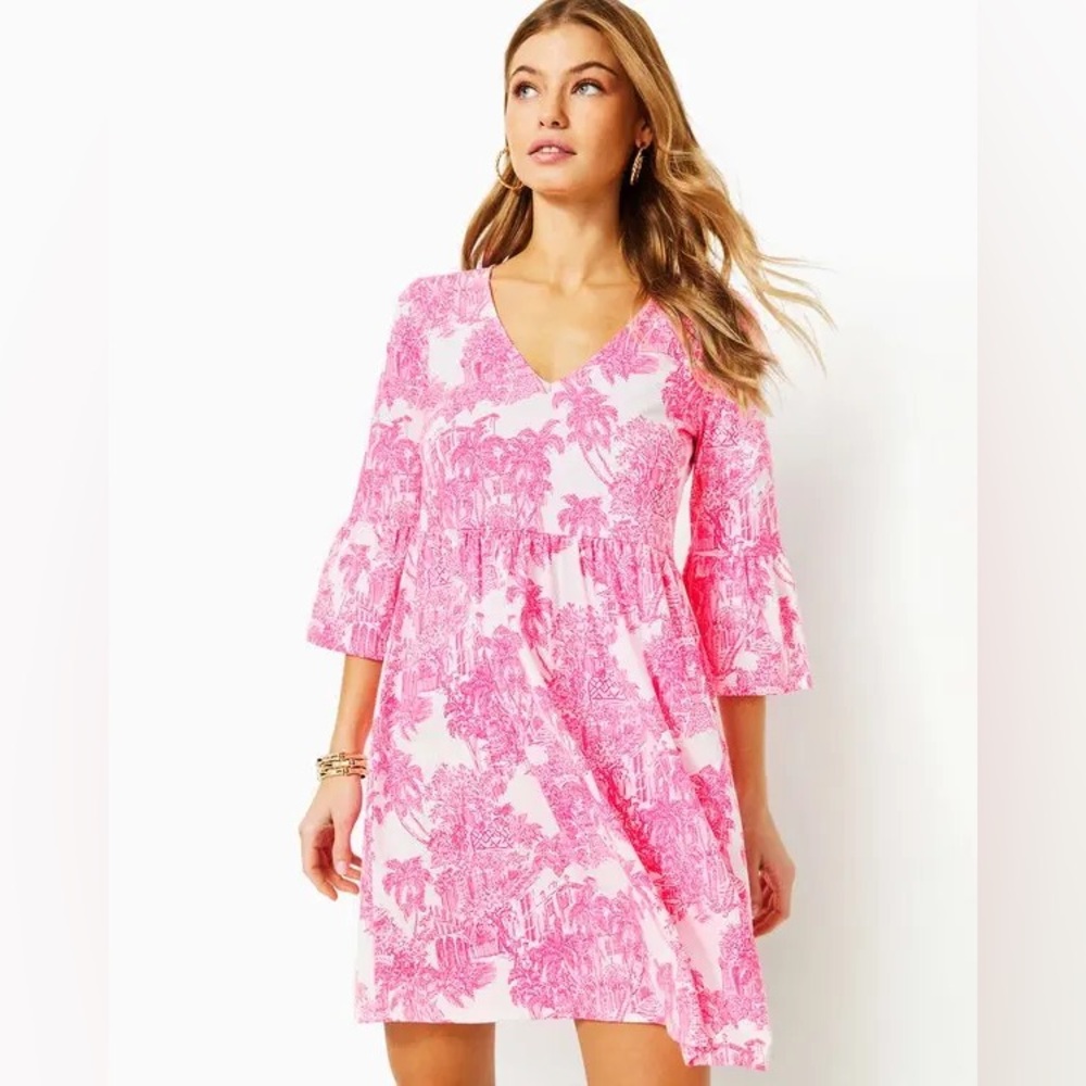 NWT Lilly Pulitzer Jannie V-Neck 3/4 Length Sleeve Mini Dress